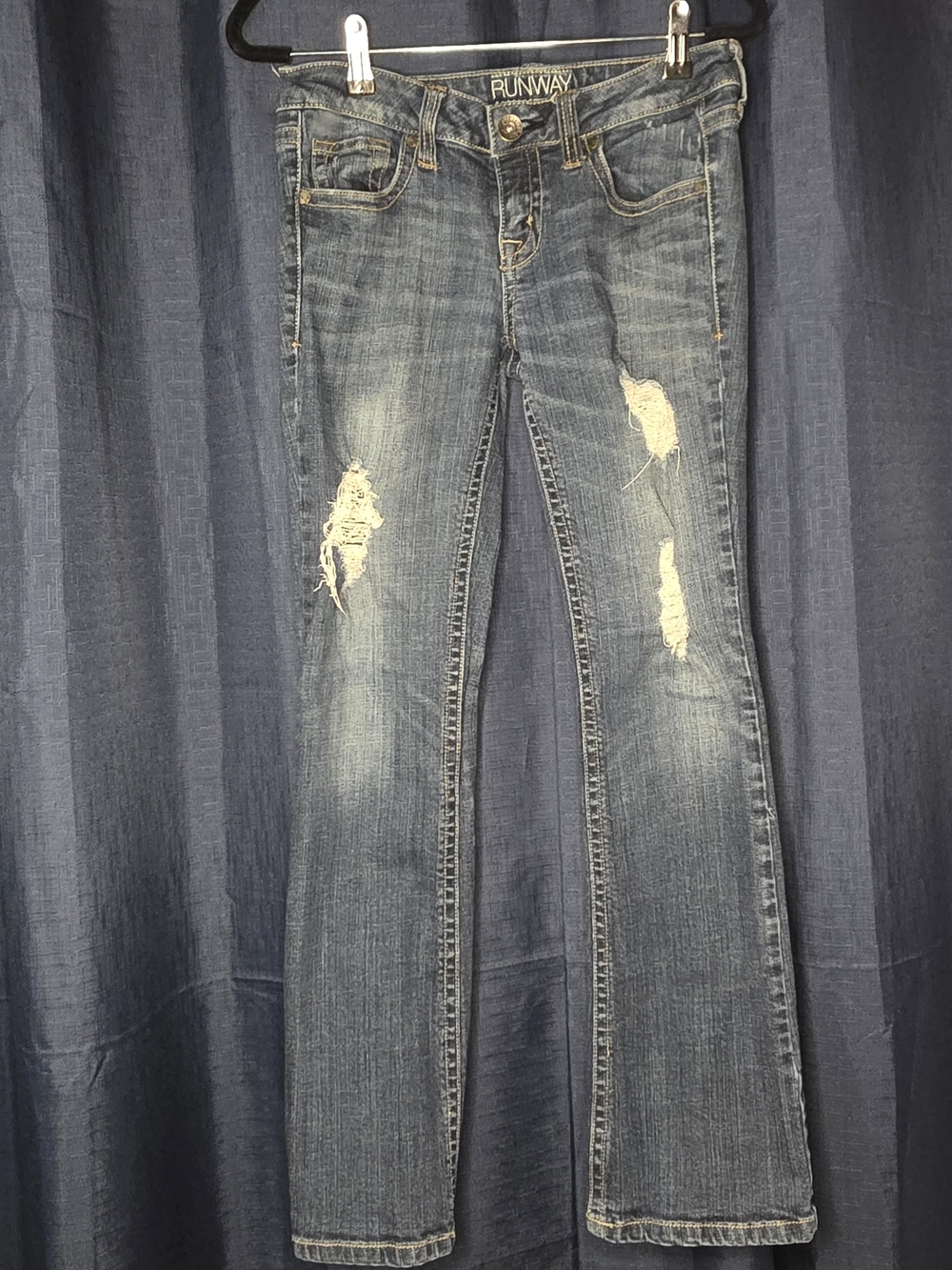 Y2K Runway Refuge Distressed Everyday Bootcut Jeans in Medium Blue - Size 4S